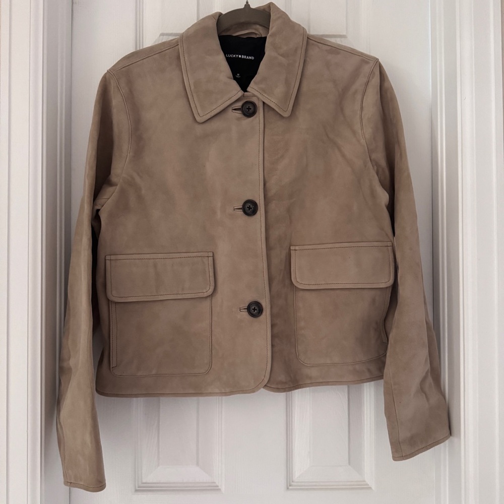 Lucky Brand Genuine Goat Suede Leather Jacket Tan Size M NWT - Picture 5 of 14